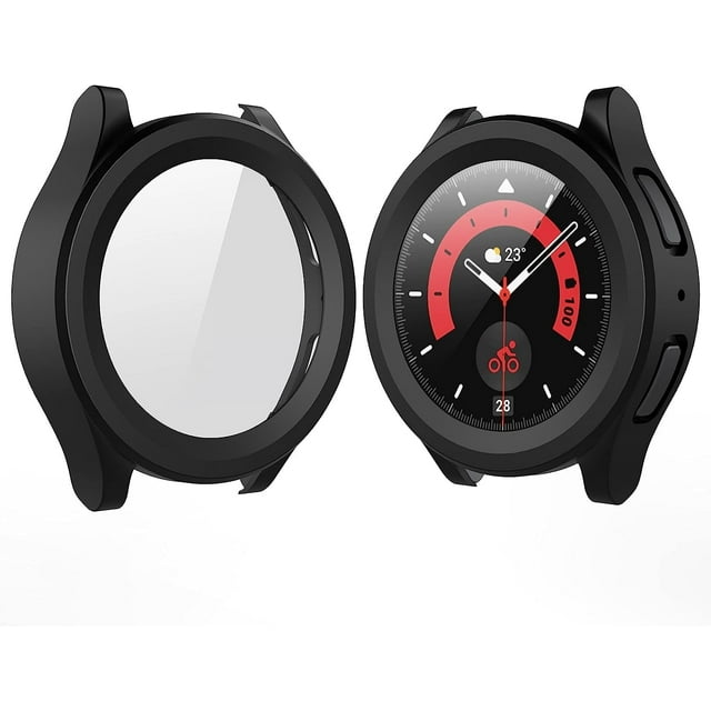 KOMI Étui Rigide Compatible avec Samsung Galaxy Watch 5 Pro 45mm avec Protecteur d'Écran, Étui Protecteur d'Écran en Verre Trempé HD, Couverture Protectrice Intégrale, Lot de 2