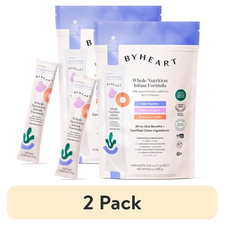 (2 pack) ByHeart Whole Nutrition Anywhere Pack™ Infant Formula Powder, Made with Organic Whole Milk, 14 Count