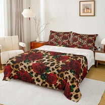 Manfei Leopard Print Twin Sheet Sets,Romance Flower Rose Bedding Twin Size,Jungle Animal Bed Sheets Set Twin Size,Microfiber Bedroom Decor,3pcs