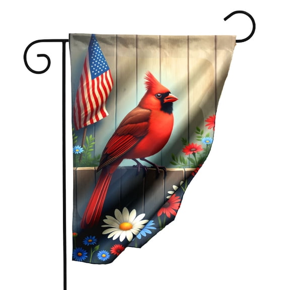 12.5x18 Inch Double Sided Garden Flag Patriotic Cardinal with Flowers and American Flag Design Outdoor Decorative Polyester Yard Banner for Porch Lawn and Garden Decor#23991