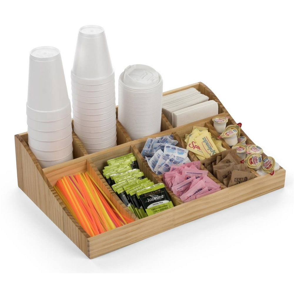 Displays2go Wood Coffee Cup and Sugar Packet Organizers Pine