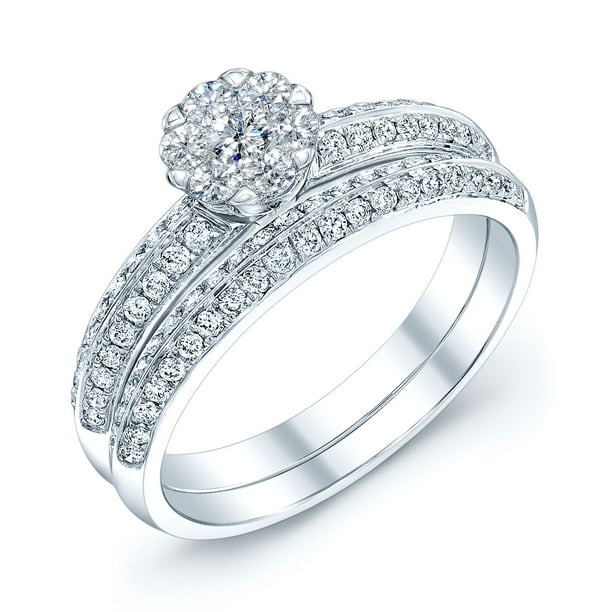 Ellay Fine Jewelry - Diamond Puff Pave Wedding Ring Set In 14k White ...