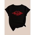 thumbnail image 3 of [Design Léger] T-Shirt Graphique Lèvres Rouges Décontracté à Manches Courtes pour Femmes - "SAVE THE DRAMA for YOUR MAMA" Imprimé, Col Rond, Mélange de Polyester Extensible, Semi-Transparent, Lavable en Machine, Sp, 3 of 8