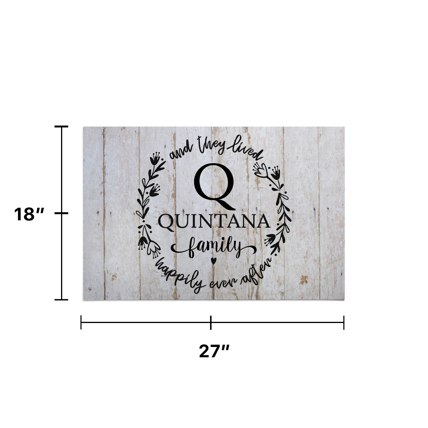 Personalized Planet 27x18 And They Lived Happily Ever After Light Doormat with Custom Initial and Family Name Printed on Gray Rectangular 1/8” Thick Non Slip Mat for Kitchen Hallway Deck or Porch