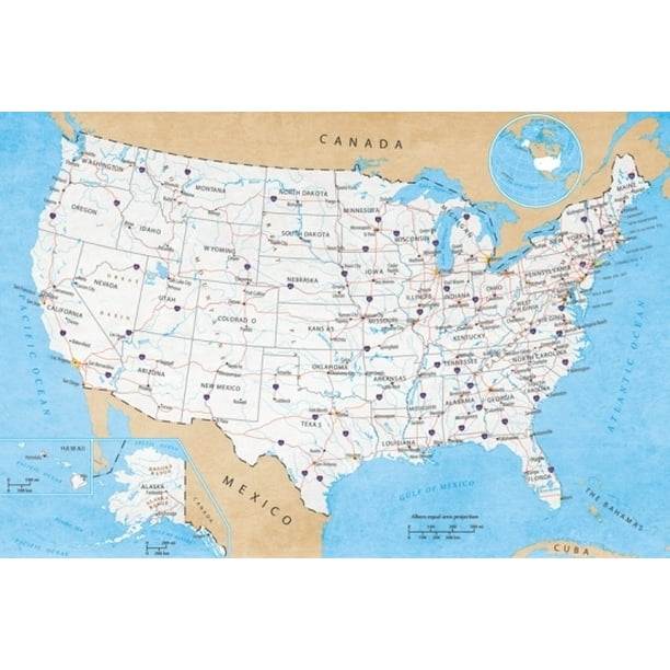 Map Of Usa - Road Map Laminated Poster (36 X 24) - Walmart.com