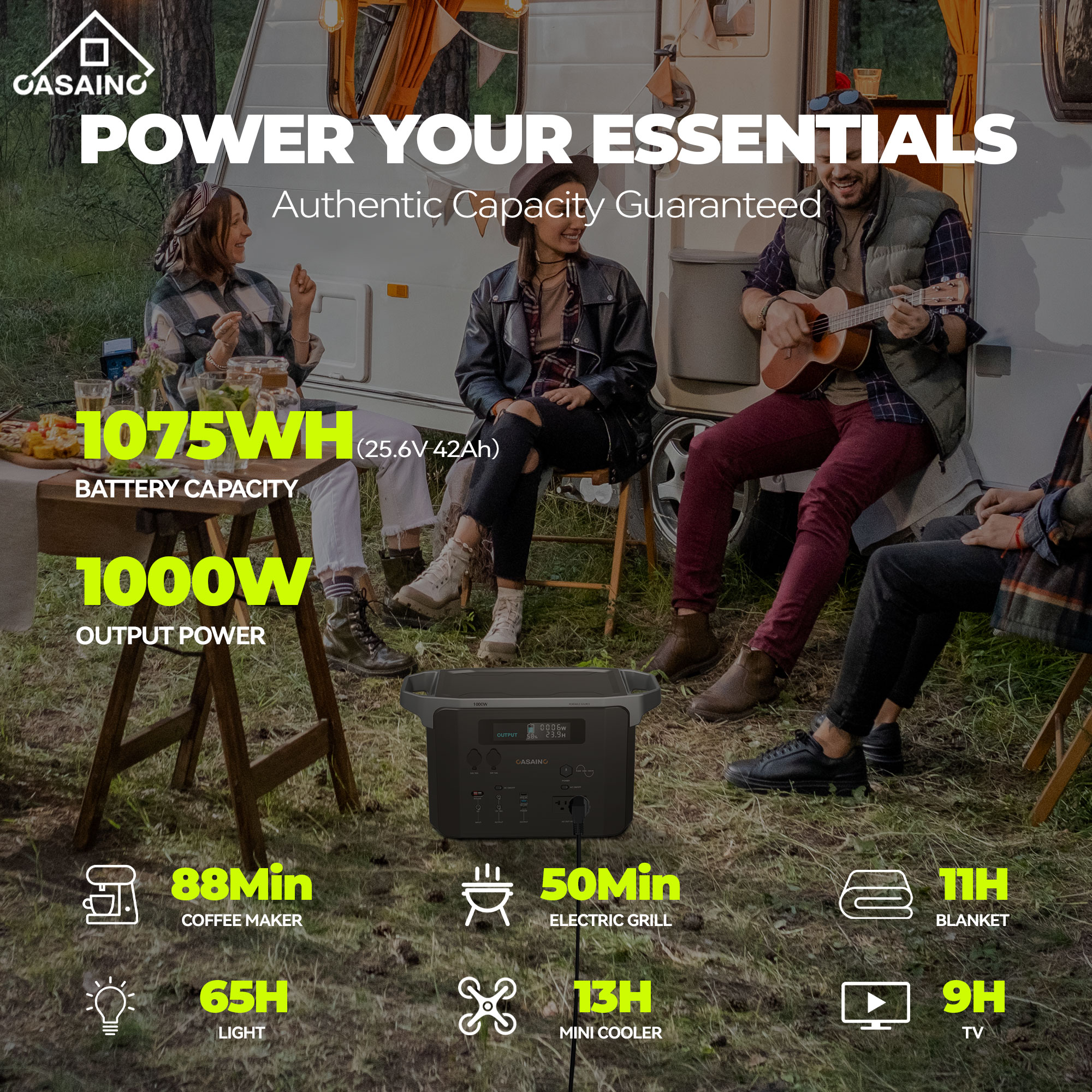 CASAINC 1000W Inverter Portable Power Station Solar Generator for Outdoors Camping Hunting Blackout Emergencies
