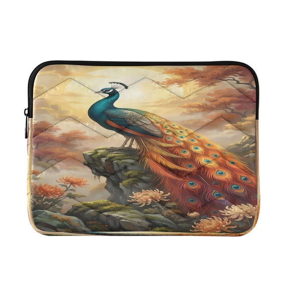 Quilted Laptop Sleeve for 13-16 Inch Laptops Protective Laptop Case Cover Lightweight Travel & Office Essentials Majestic Peacock
