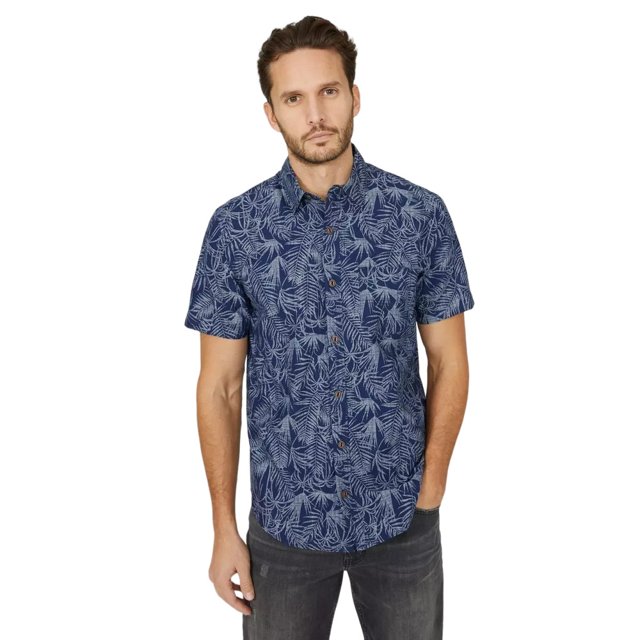 Mantaray - Camisa Estampado de Palmeras de Chambray para Hombre (Marino)