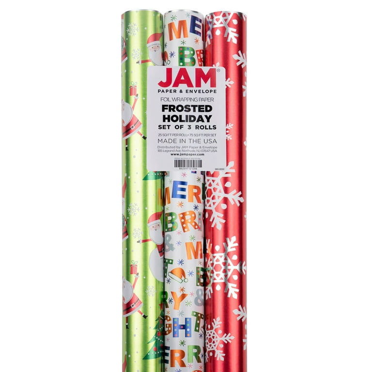 JAM Paper Christmas Wrapping Paper, Silver, 25 sq. ft, 1 per Pack