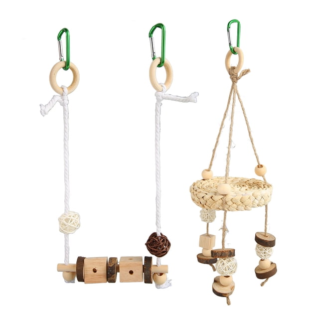 Columpio para loros, juguete colgante, troncos divertidos, bolas de ratán, cuerda de algodón, pájaro, cáscara de maíz, columpio, juguete para periquitos, periquitos