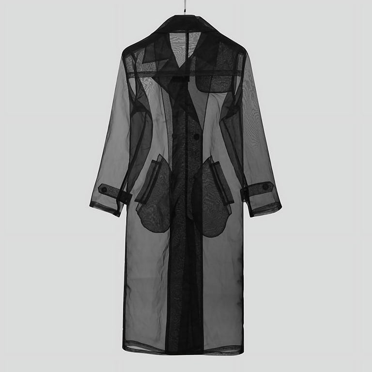 INCERUN Men's Sheer Mesh See Through Long Trench Tops Jacket Outwear -  Walmart.com