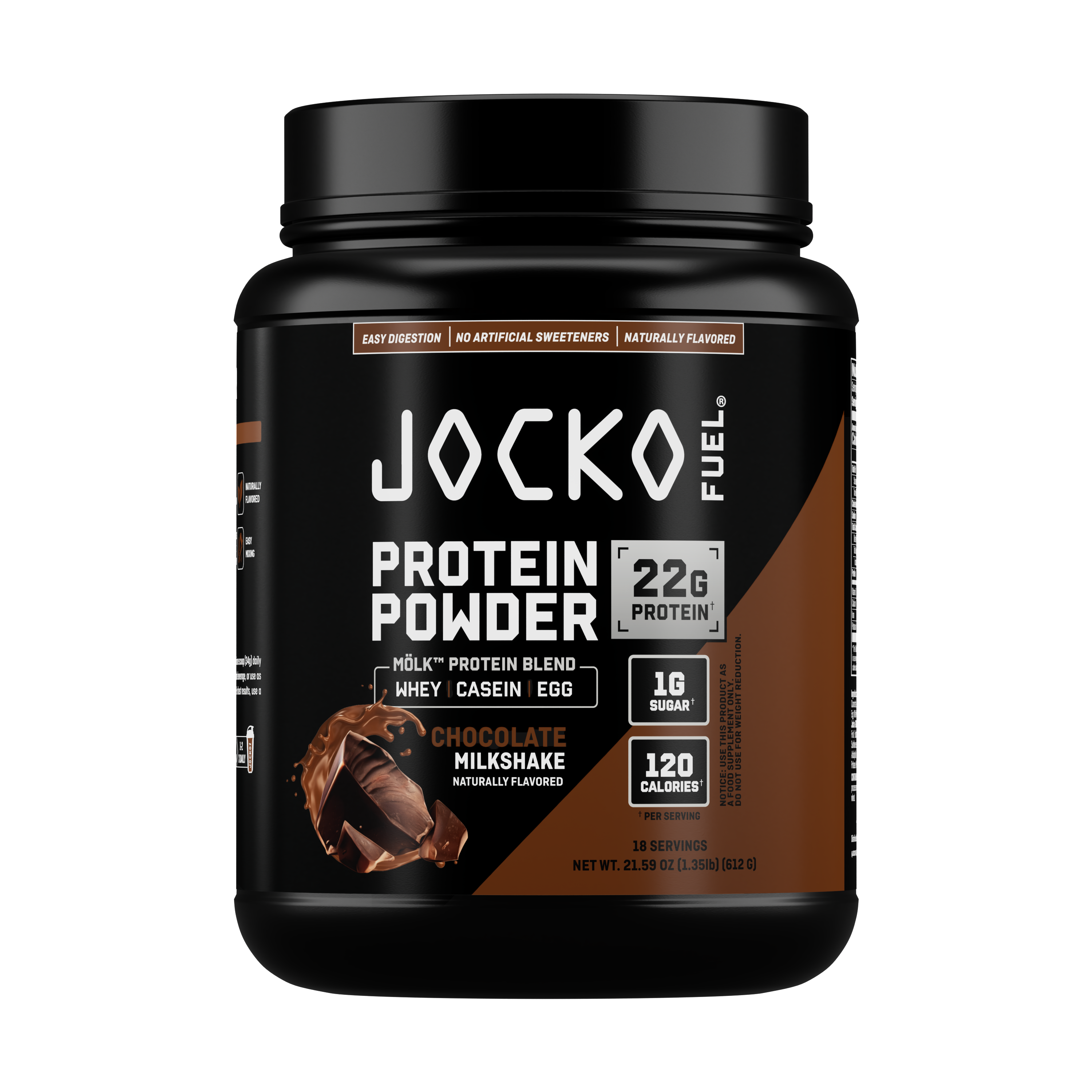 Jocko Fuel Whey Protein Powder, Chocolate, 22g Protein, Digestive Enzymes, Probiotic Blend, No Sugar Added, Essential Amino Acids, Electrolyte Minerals, 18 Servings