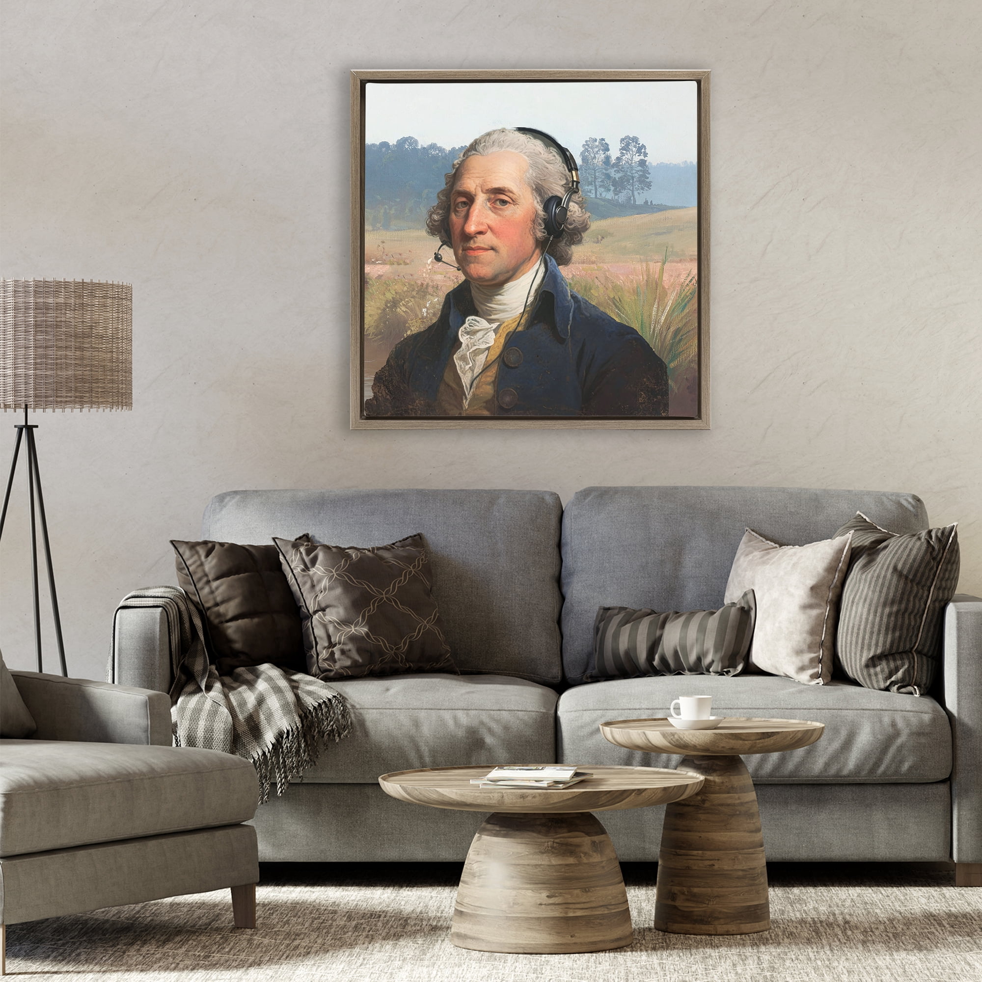 Stupell Industries Classical Gentleman with Headset Brown Framed Floater Canvas Wall Art, design by CAD Designs
