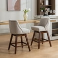 thumbnail image 4 of Swivel Bar Stools Set of 2, 26'' Upholstered Counter Height Swivel BarStools, Fabric Island Chairs with Back & Wood Legs for Kitchen, Pub & Cafe, Beige, 4 of 9