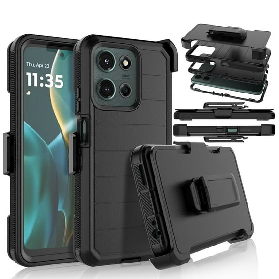 For Motorola Moto G 5G 2025 Case,Takfox Holster Phone Case with Built-in Screen Protector Swivel Belt Clip [3 Layers] Heavy Duty Full Body Protection Shockproof Kickstand Cover- Black
