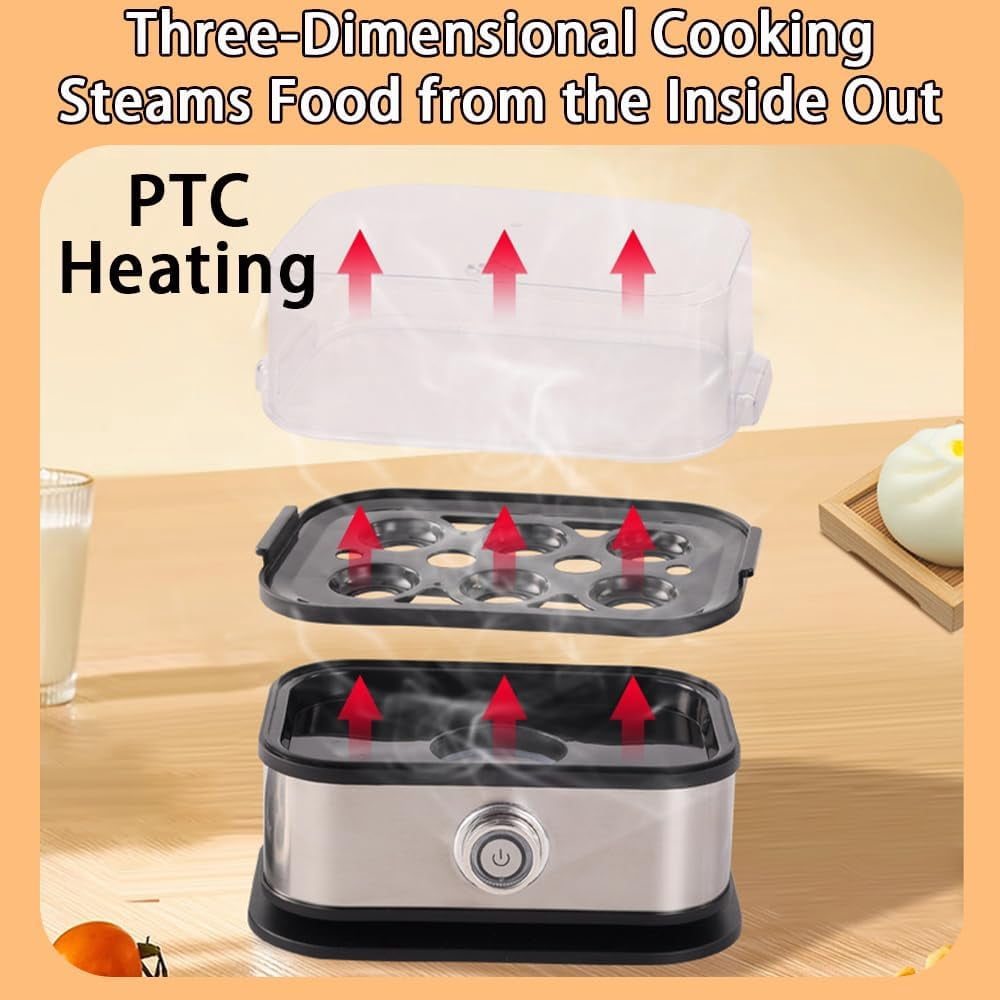 Halreactody Smart Egg Cooker with Auto Shut, Multifunctional Stainless Steel Egg Cooker, Holds up to 6 eggs, also steams other foods, and includes anti-scald tongs for safe handling (1 PCS)
