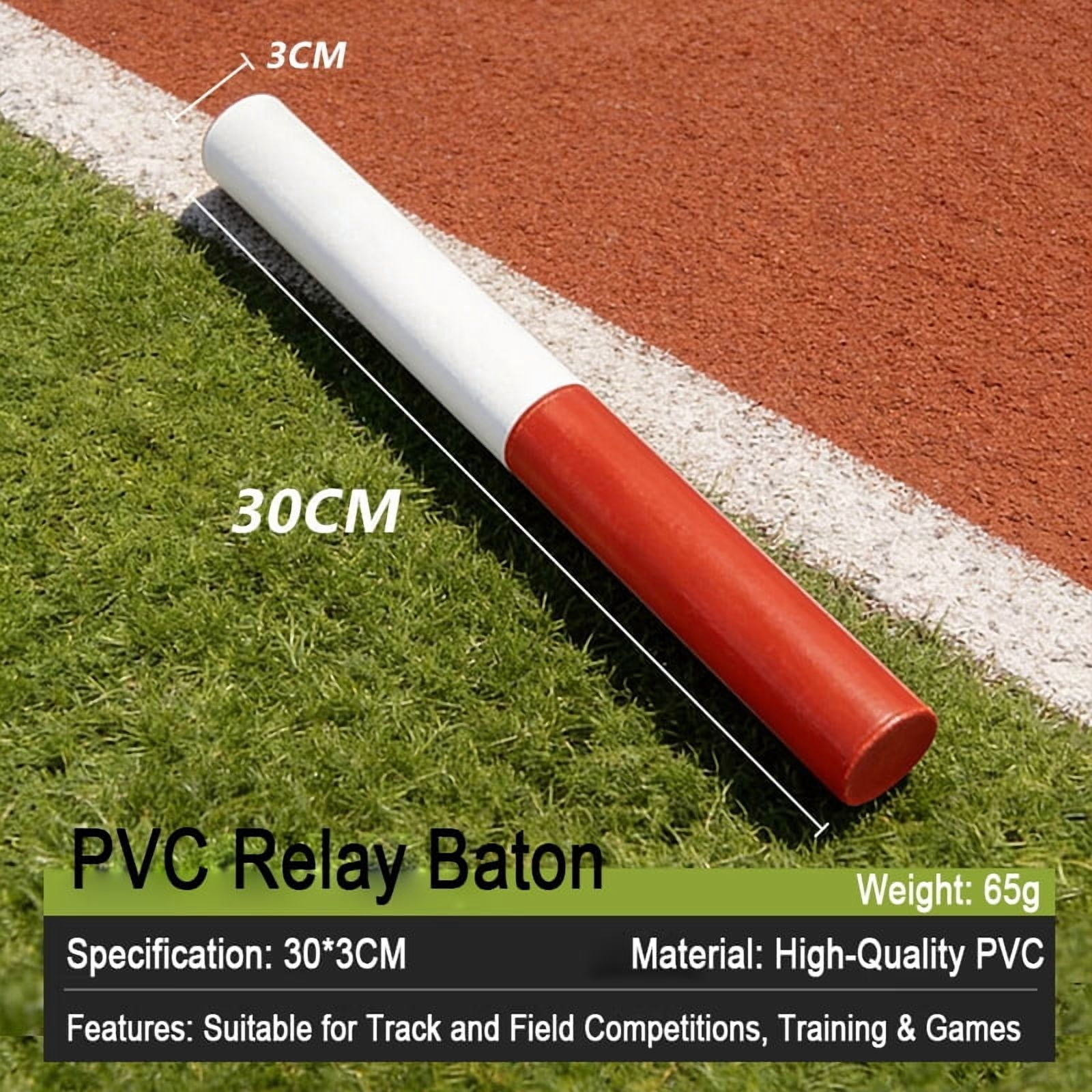 Seugxei 4-Pack Relay Batons, 30cm x 3cm PVC Track and Field Running Batons, Red & White