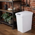 thumbnail image 4 of 30 Quart 7.5 Gallon 28.39 Liter White Slim Rectangular Plastic Trash Can with Swing Lid - Compact Garbage Bin for Kitchen, Bathroom, Bedroom & Office, 4 of 5