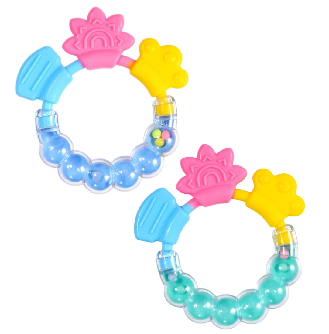 EIMELI Silicone Baby Hold in hand for Infants, BPA Free Non-Toxic , 2 Pcs Fixer Rattle Shape Pain Relief Sensory Toys for 3 Months+ Babies Perfect Newborn Gift