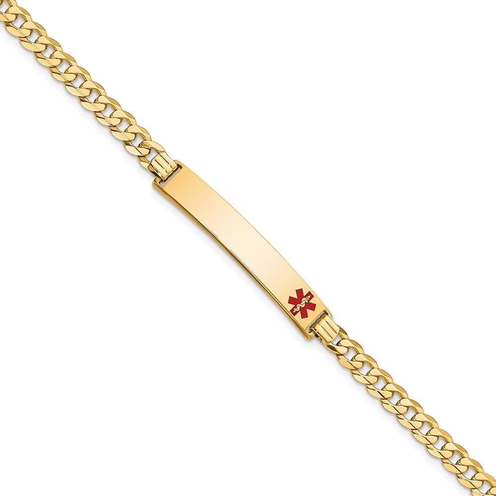 Auriga Fine Jewelry 14K Yellow Gold Red Enamel Curb Link Id Bracelet 8 inch for Women (L- 8inch, W- 6.5mm)