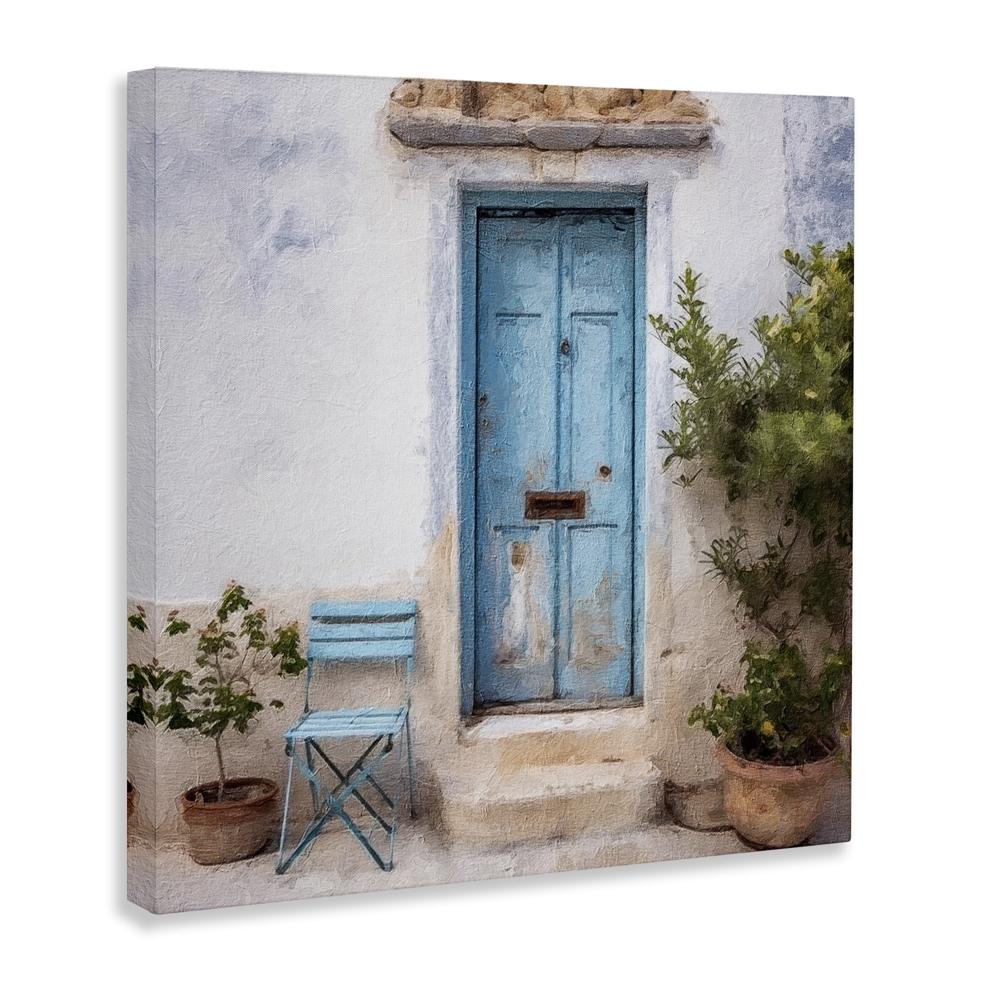 Stupell Industries Blue Town Doorway Town & City Painting Gallery Wrapped Canvas Art Print Wall Art, 24 x 24