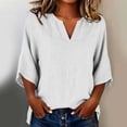 thumbnail image 4 of Linen Tops for Women Split V Neck Blouses Womens Loose Fit Casual Tshirts 3/4 Length Sleeve Solid Blouses Women Trendy Summer Outfits, 4 of 6