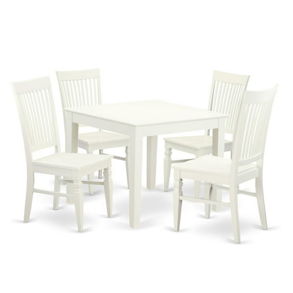 East West Furniture 5  Pcsquare  Kitchen  Table  and  4  Wood  Kitchen  Chairs  in  Linen  White