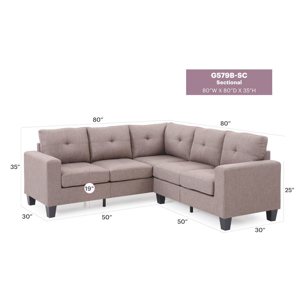 Glory Furniture Newbury Sectional in Gray Color