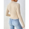 thumbnail image 5 of Beige Mock Neck Ribbed Knit Cropped Sweater, 5 of 5