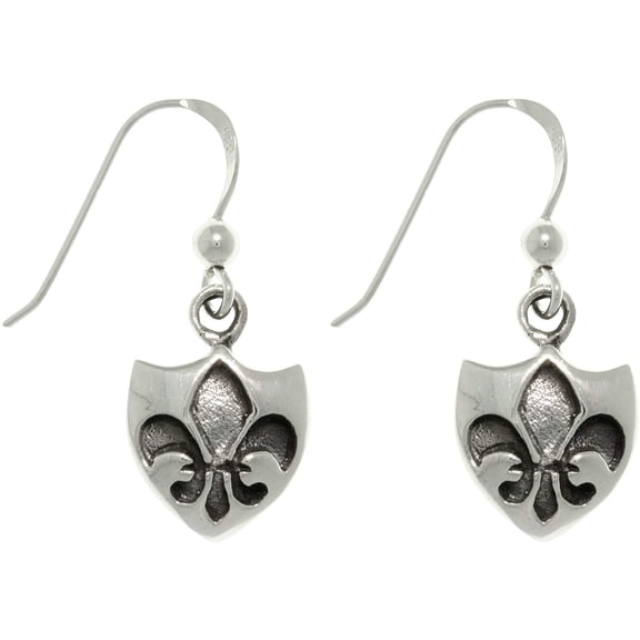 Jewelry Trends Sterling Silver Fleur De Lis Shield Dangle Earrings