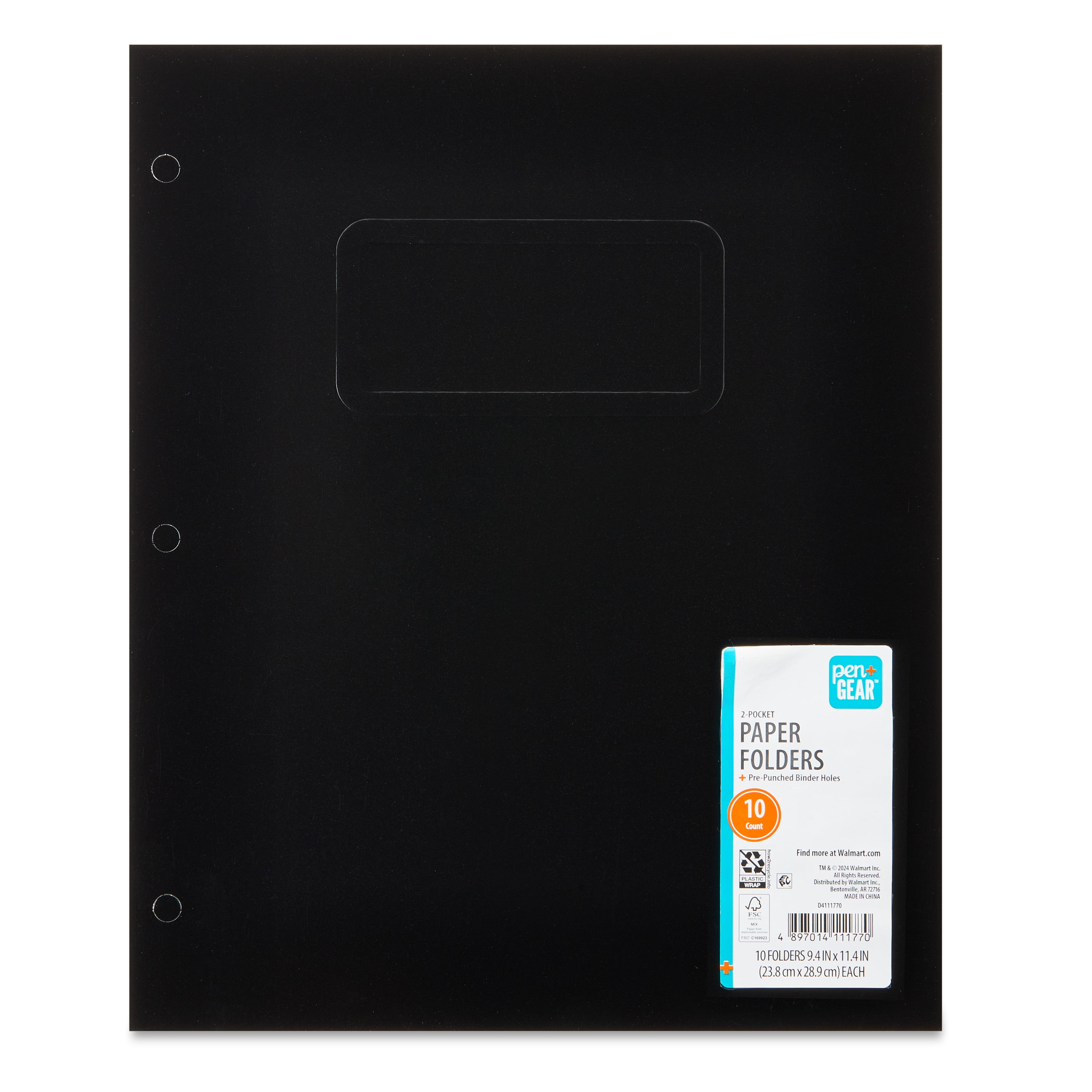 (2 pack) Pen+Gear Letter Size 2-Pocket Paper Folders, Black, 9.4" x 11.4", 10 Count
