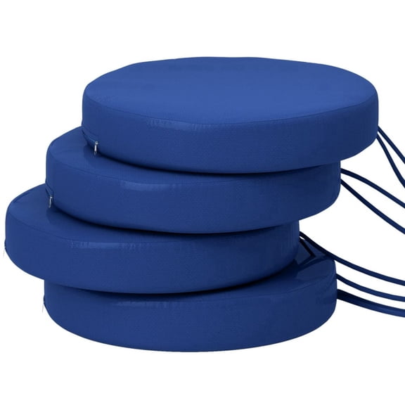 15" Round Patio Chair Cushions Set of 4 Navy Blue Outdoor Seat Cushions with Ties Removable Washable Cover 2.8" Thick Foam