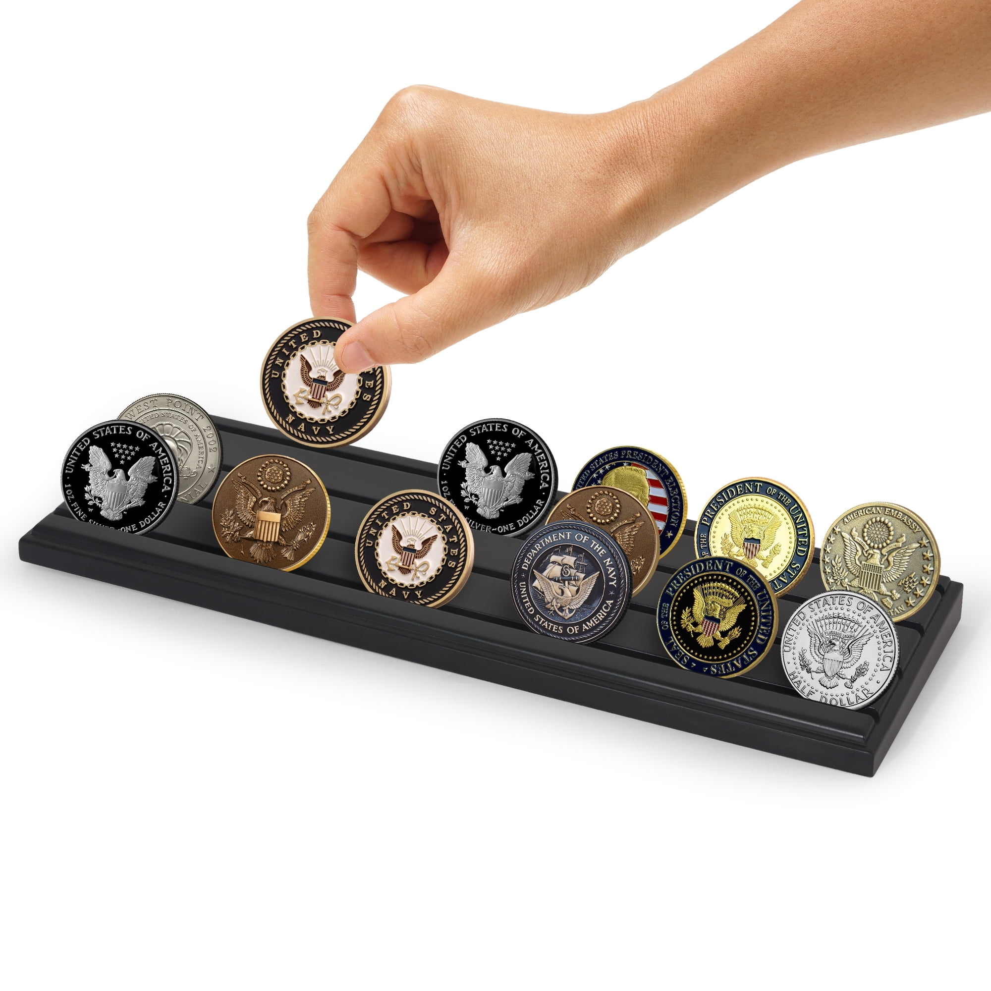 Americanflat 12x4 Picture Frame Challenge Coin Display Rows Military Stand Solid Collectible Holder - Black