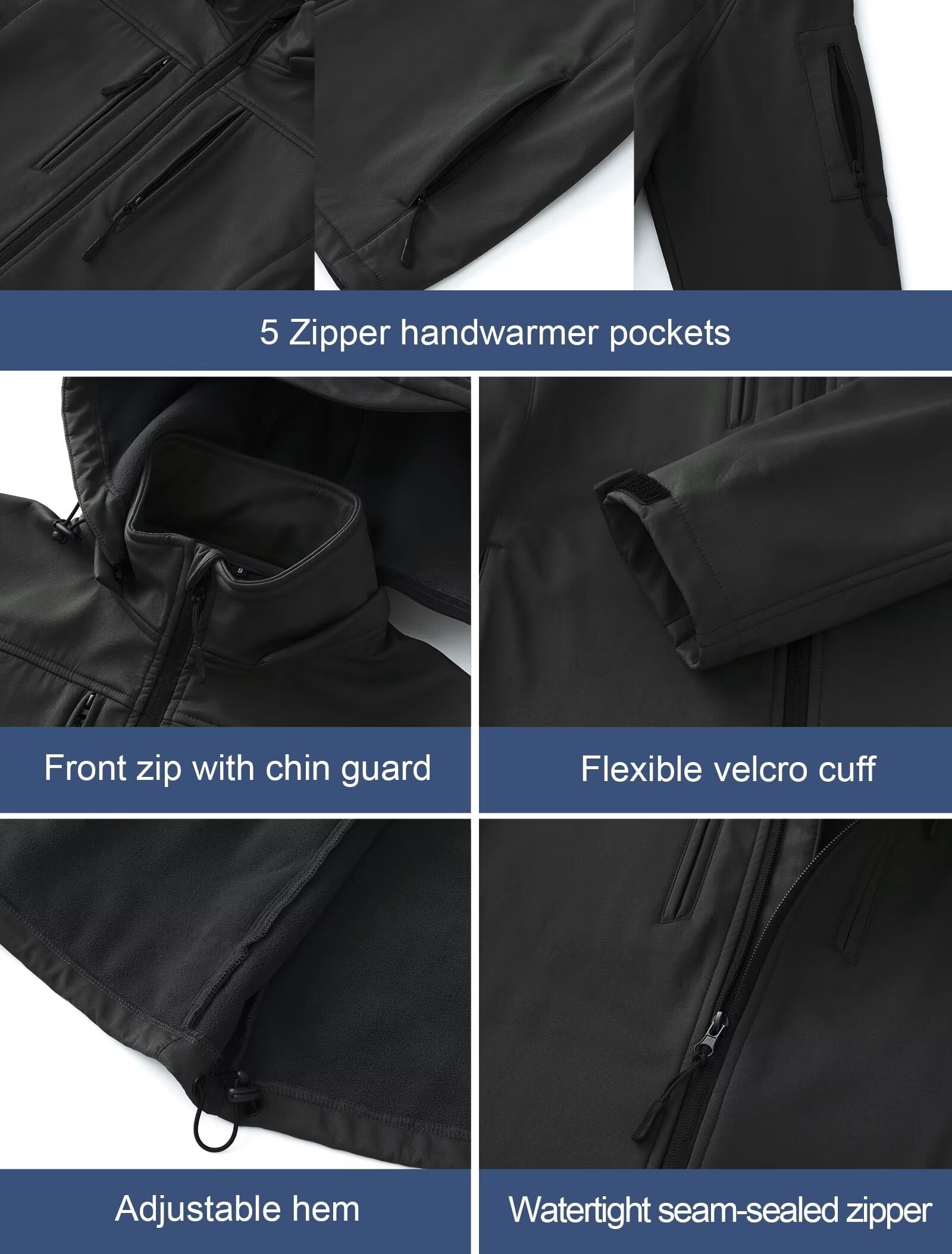 Chrisuno Men's Lightweight Water Resistant Breathable Hooded Performance Softshell Sports Wear Black S