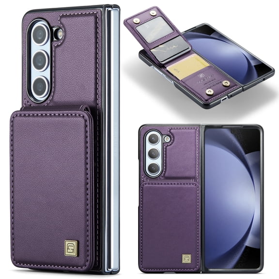 Dteck for Samsung Galaxy Z Fold 7 Case Wallet with Card Holder, RFID Blocking Credit Slots Kickstand Shockproof Phone Cover,Purple