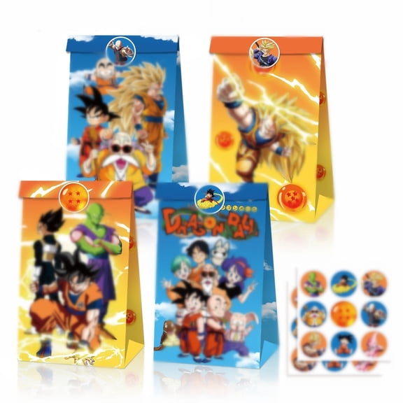 24 PCS Anime Party Favor Candy Bags for Dragon Anime Ball Z Themed Birthday Supplies Decor,Kids Birthday Game Party Kraft Paper Goodie Gift Bag Decorations