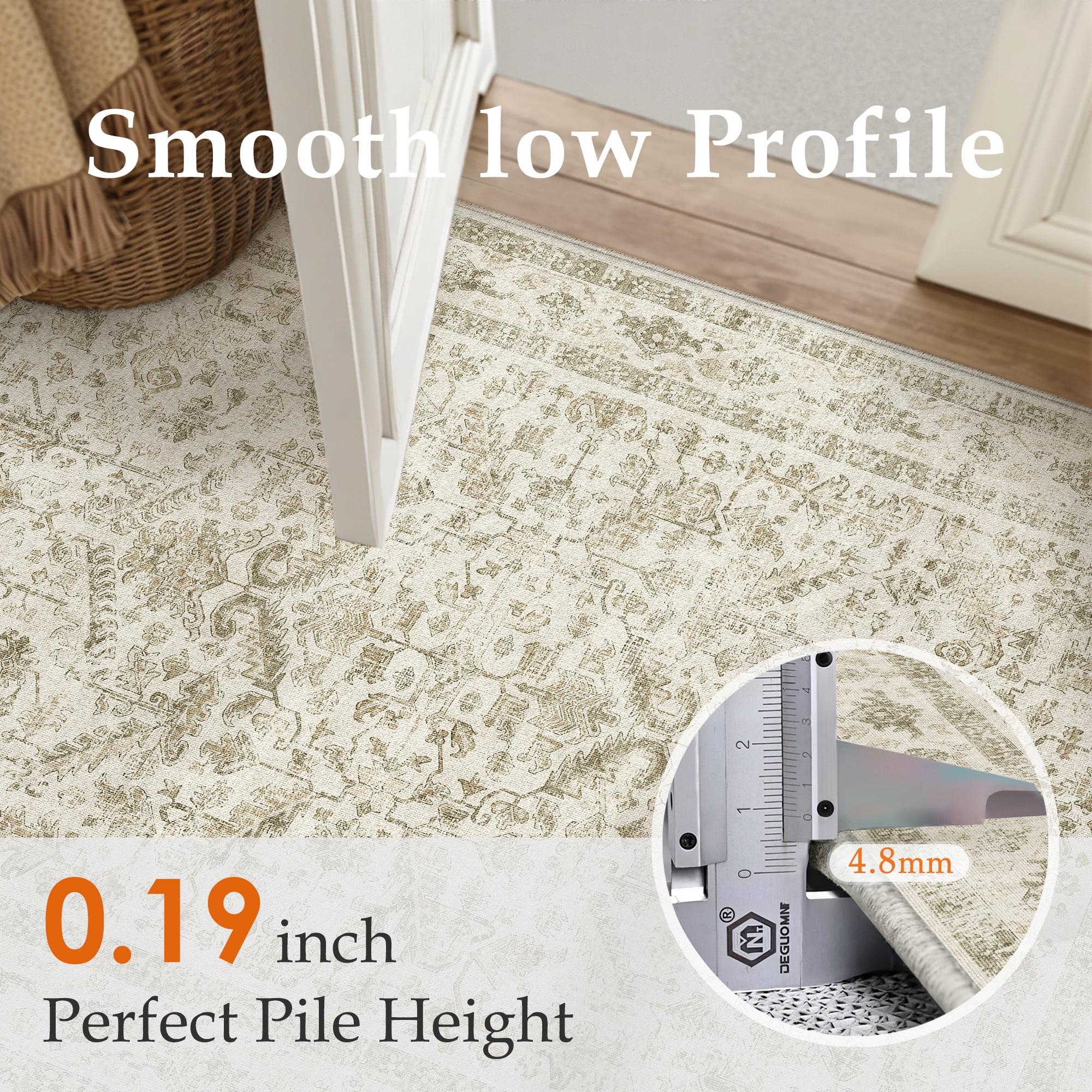 BERTHMEER 5'x7' Area Rug for Living Room Machine Washable Bedroom Rugs Distressed Vintage Oriental Traditional Print Beige Rug for Dining Room Farmhouse Nonsilp Carpet, Beige