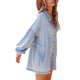 thumbnail image 3 of VISgogo Vestido de mezclilla para mujer, color liso, cuello vuelto, manga larga, botón frontal, vestido estilo camisa suelta con bolsillos VISgogo moda, 3 of 9