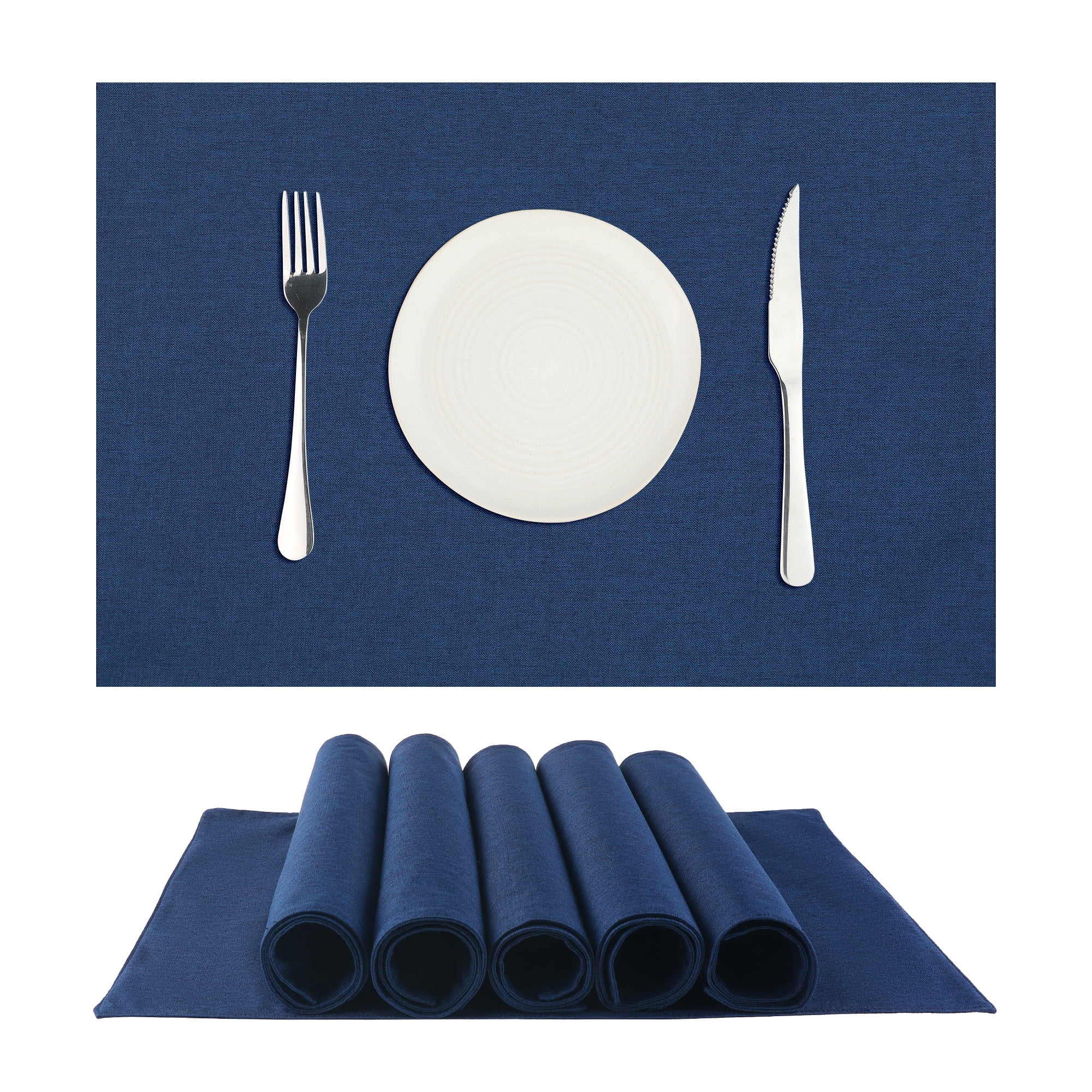 Unique Bargains Placemats Set of 6 Heat Resistant Place Imitation Linen Place Table Mats Dark Blue