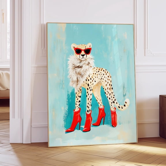 Red Heels Cheetah Art Print: Trendy Maximalist Wall Decor UNFRAMED PAPER POSTER, Home Decor, Vintage Gift, Living Room Dercor