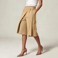 thumbnail image 6 of Qingpeng Womens Wrap Front Tie Waist Culottes High Waist Irregular Overlay Split Wide Leg Dressy Capri Pants Office Business Casual Pants, 6 of 6
