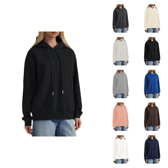 Heavyweight Hoodies for Women Fall Winter Long Sleeve Drop Shoulder Loose Plain Hooded Sweatshirt with Pockets Pullover Tops