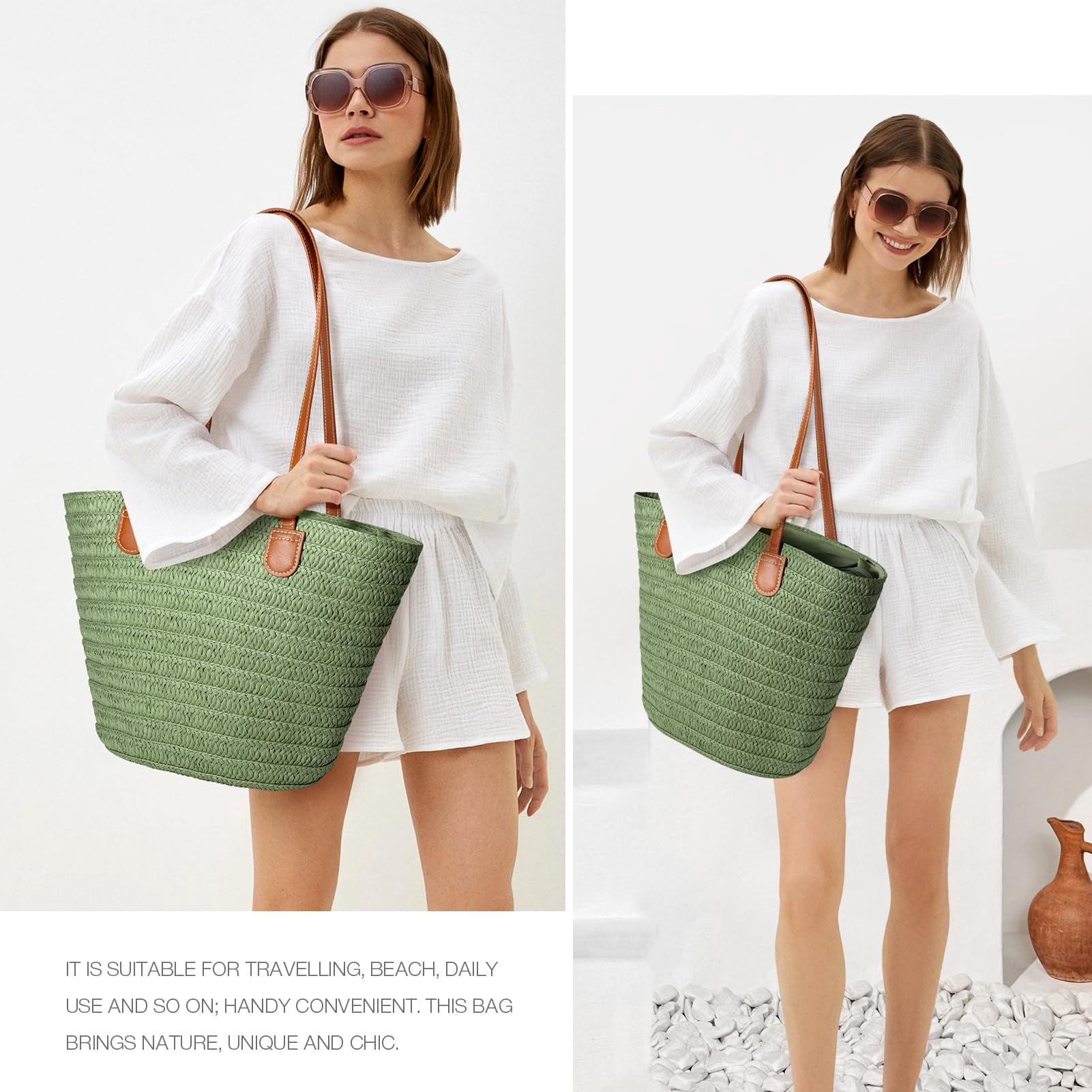 Crochet Tote Bag Beach Bags for Women Summer Bag Cute Beach Bag Mesh Beach Bag(khaki 3)