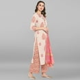 thumbnail image 5 of Janasya Indian Round Neck 3/4 Sleeve Hand Print,Gold Print,Foil Print Multicolor Cotton Kurta With Palazzo And Dupatta For Women, 5 of 11