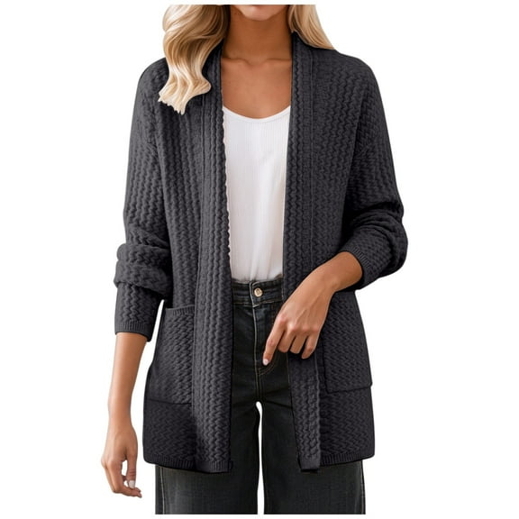 Idoravan cardigan sweaters for women 50% off Clear Women's Casual Solid Color Loose Cardigan Long Sleeved Sweater Jacket Black M