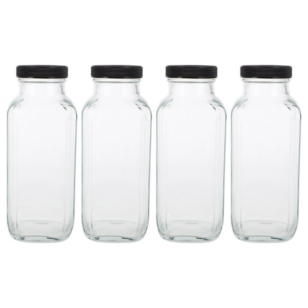 4 botellas de vidrio cuadradas con tapa para jugo, reutilizables, para jugos, batidos, leche y bebidas, recipientes transparentes de 500 ml