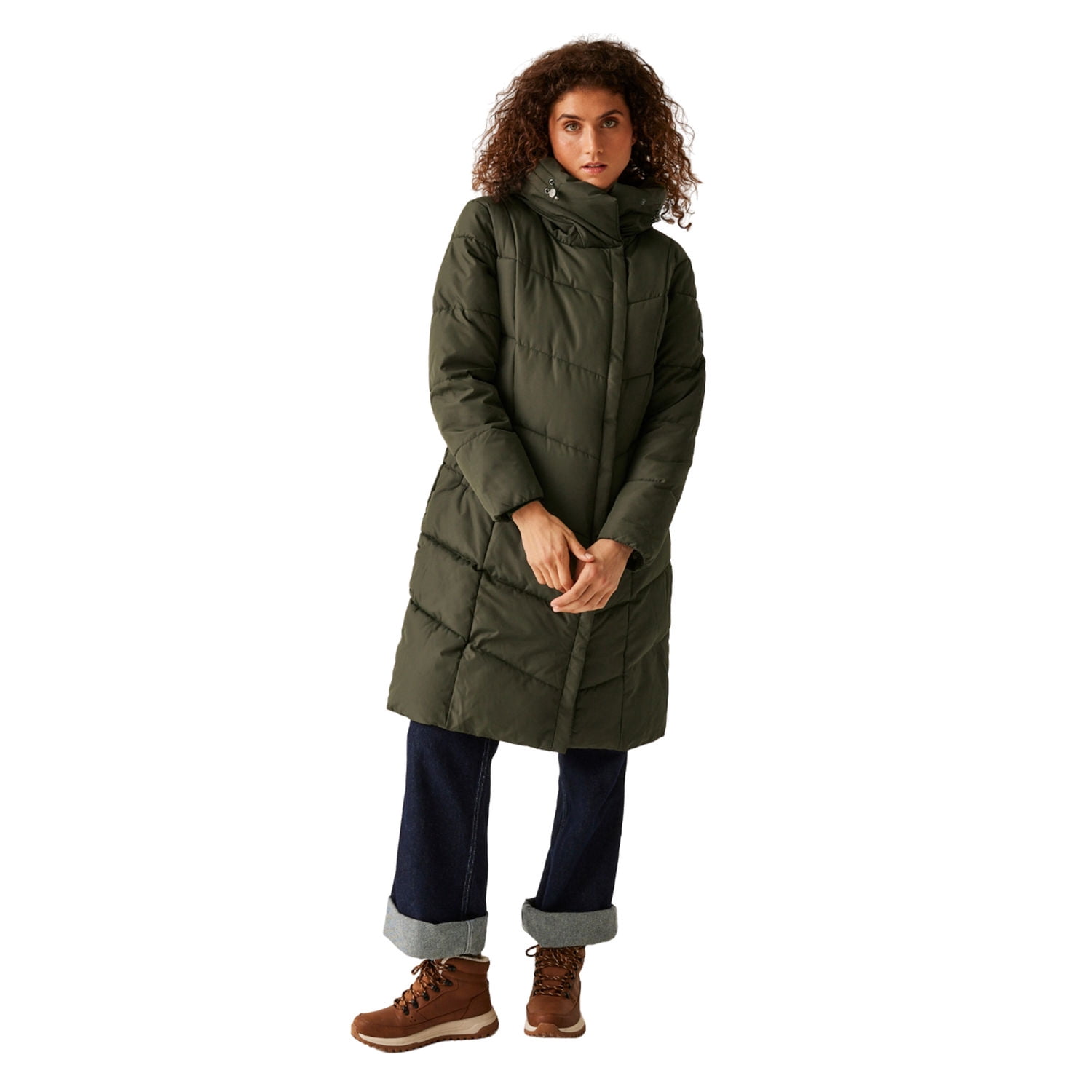 Parka Vert Femme Regatta Taille 12 - Avec Bordure Fourrure, Occasion En Excellent état, Imperméable Chaud Pour Hiver