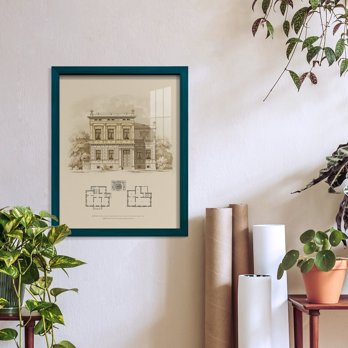 Estate and Plan III -Framed Print w/glass-Ocean Blue
