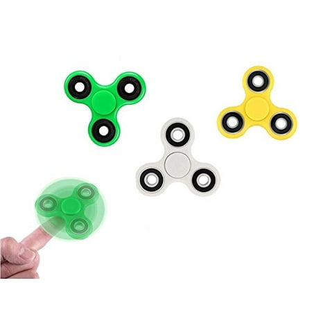 Classic Fidget Spinner 3 Pack for Anti-Anxiety Relief from ADHD, Anxiety, and Boredom For Kids and Adults (Green, Yellow,