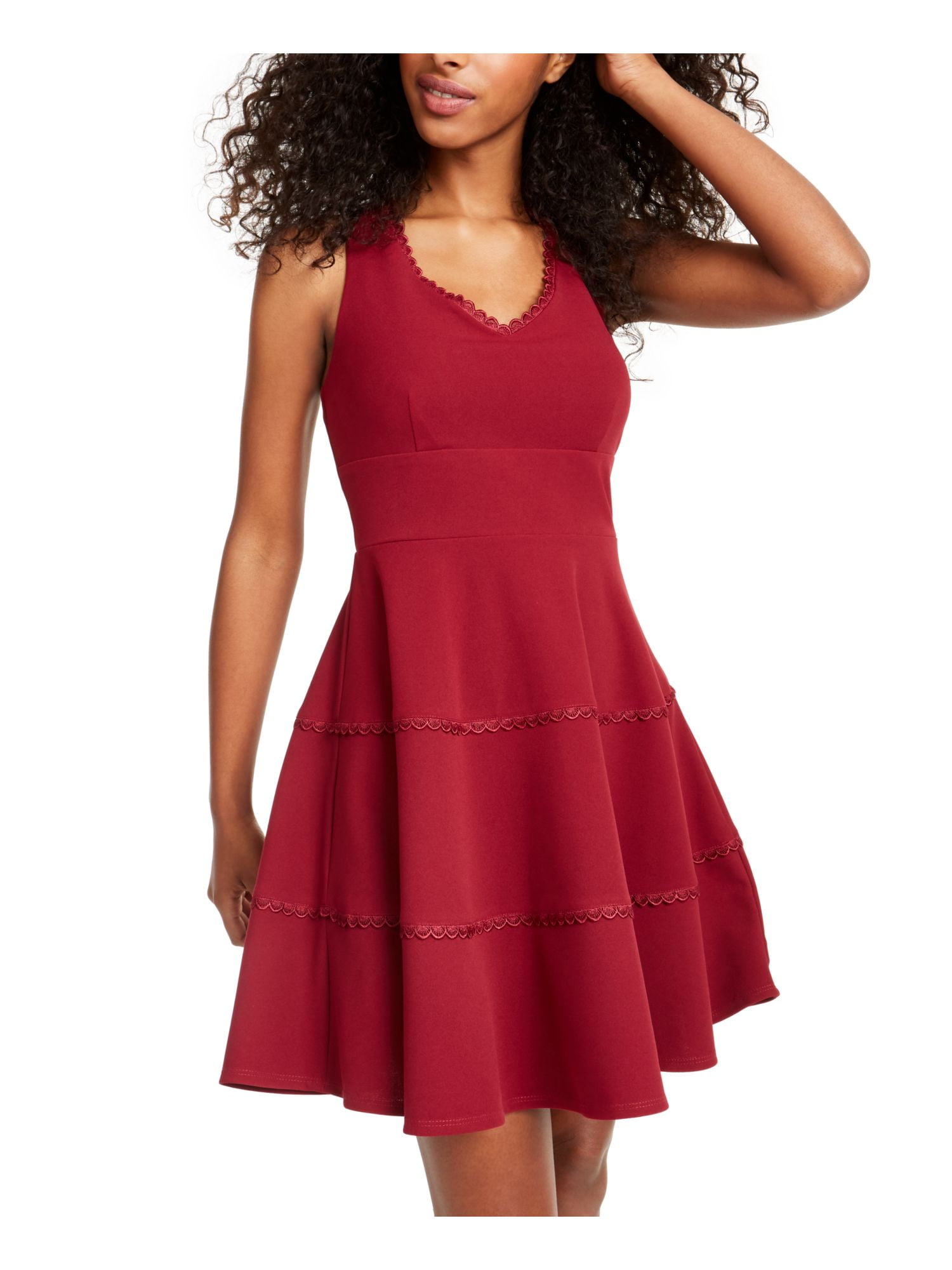 burgundy fit and flare dress